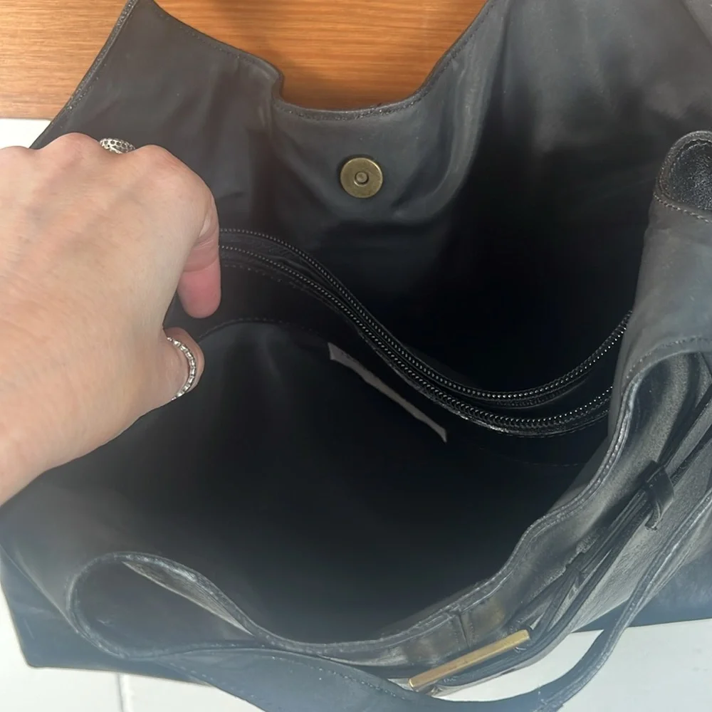 Francesco Biasia Black Leather Hobo Bag with Belt Accent